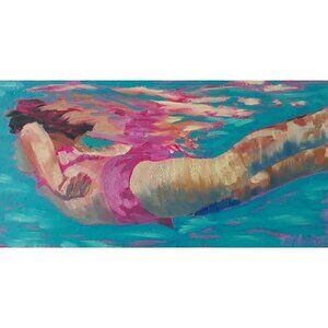 "Like a Fish" Original Oil Painting on Cradled Wood Panel 12"w x 6"h x 0.8"d